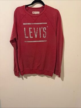 Levi's Men's Red Crewneck Sweatshirt with White Logo Size Medium